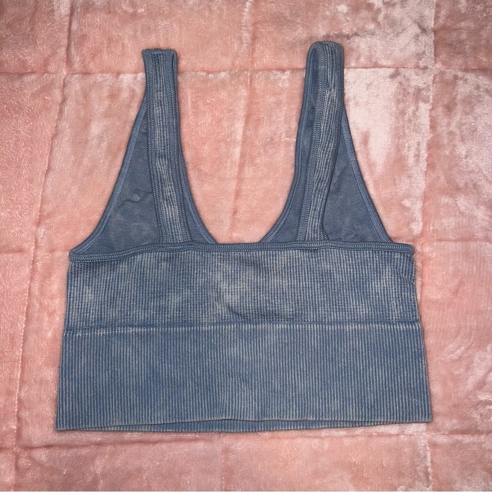 Blue Ribbed Crop Top - Picture 3 of 4